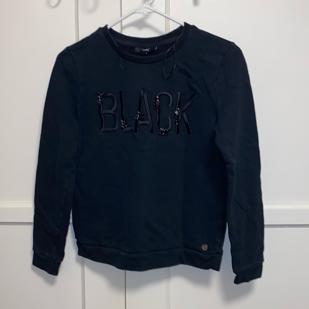 Sora XS Black Embroidered Logo Long Sleeve Pullover Sweater